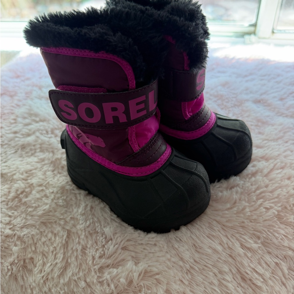 Sorel Kids Black and Pink Insulated Snow Boots